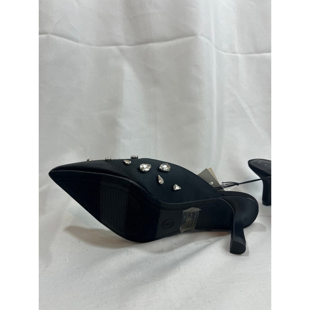 A New Day Womens Black Satin Rhinestone Pointed Toe Kitten Heel Mules Size 6 - Picture 5 of 6